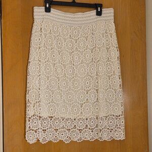 NWT Lapis White Crochet Floral Lace Midi Skirt Size XL Boho Fairy Bridal Twee